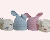 Cotton Hat, Bunny Hat, Crochet Basket, Photo Prop, Crochet Hat Baby