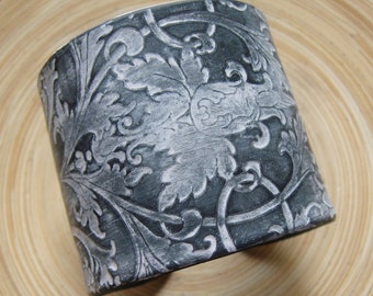 SALE Black Cuff Bracelet White Damask Design, Handmade Jewelry by theshagbag