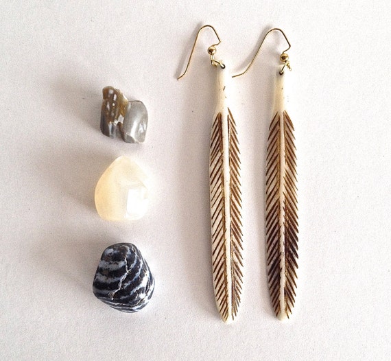 bone feather earrings - new bohemian collection