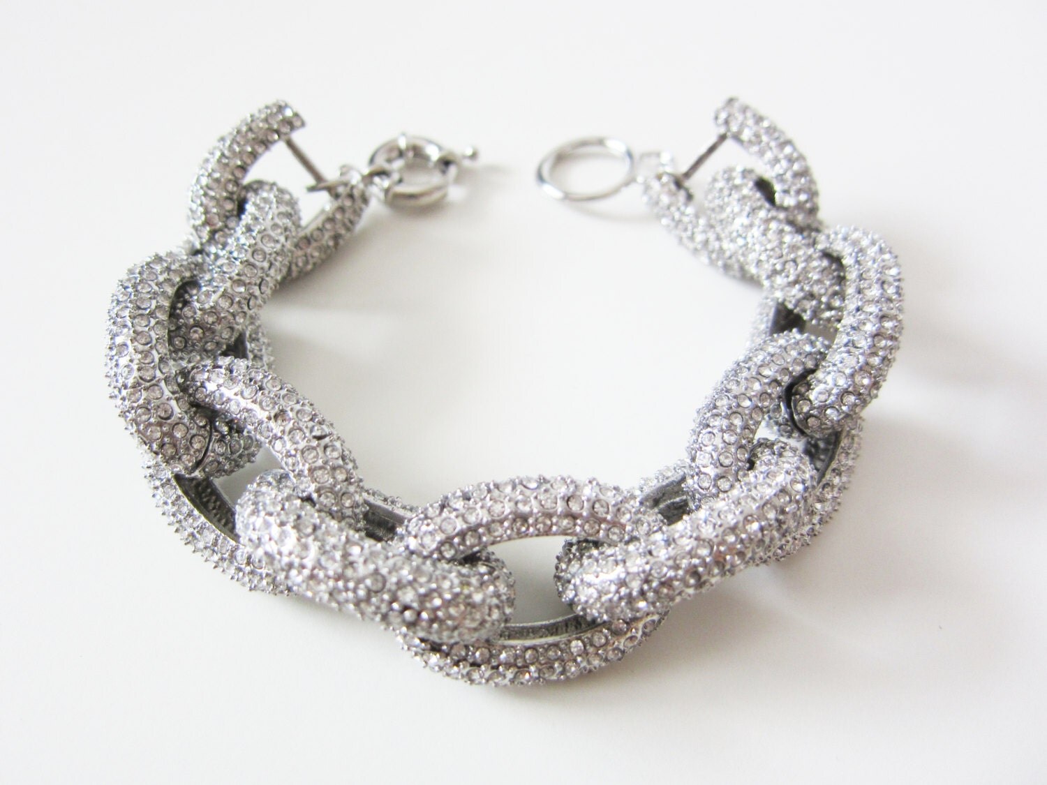 Silver Crystal Pave Link Bracelet