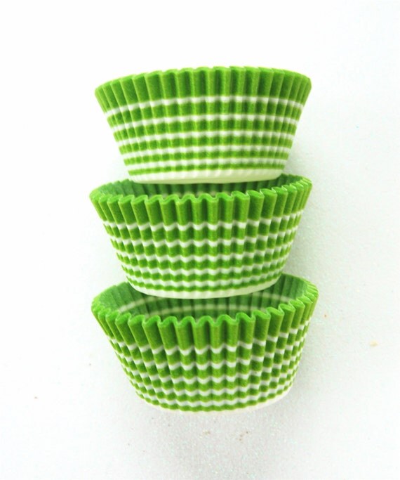 Lime Green Horizon Stripe Cupcake LIners 50 by CupcakeSocial