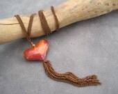 Fire Red Heart Necklace - Heart With Tassels - Copper Heart Necklace - Heart Pendant - Red Heard Pendant - Love Jewelry