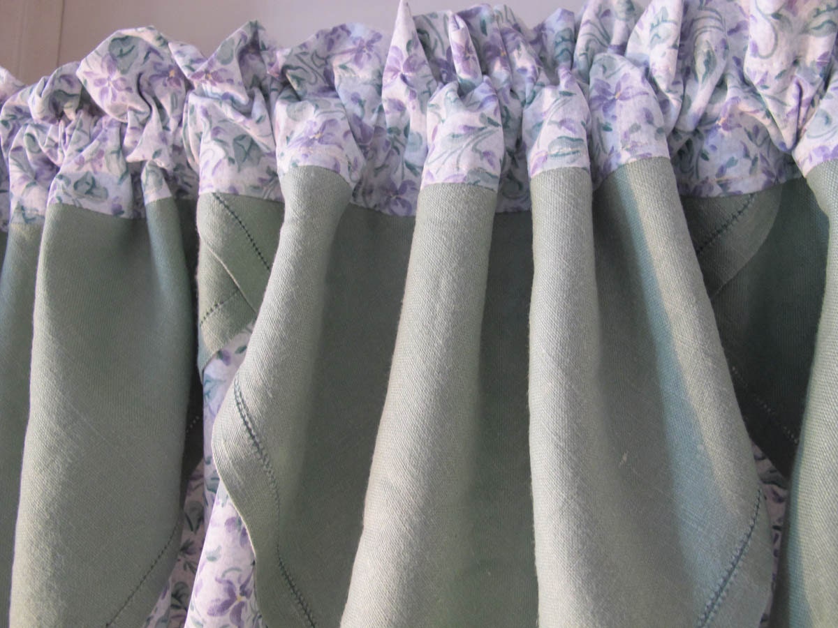 Upcycle Linen Napkins Valance Recycle Green and Purple