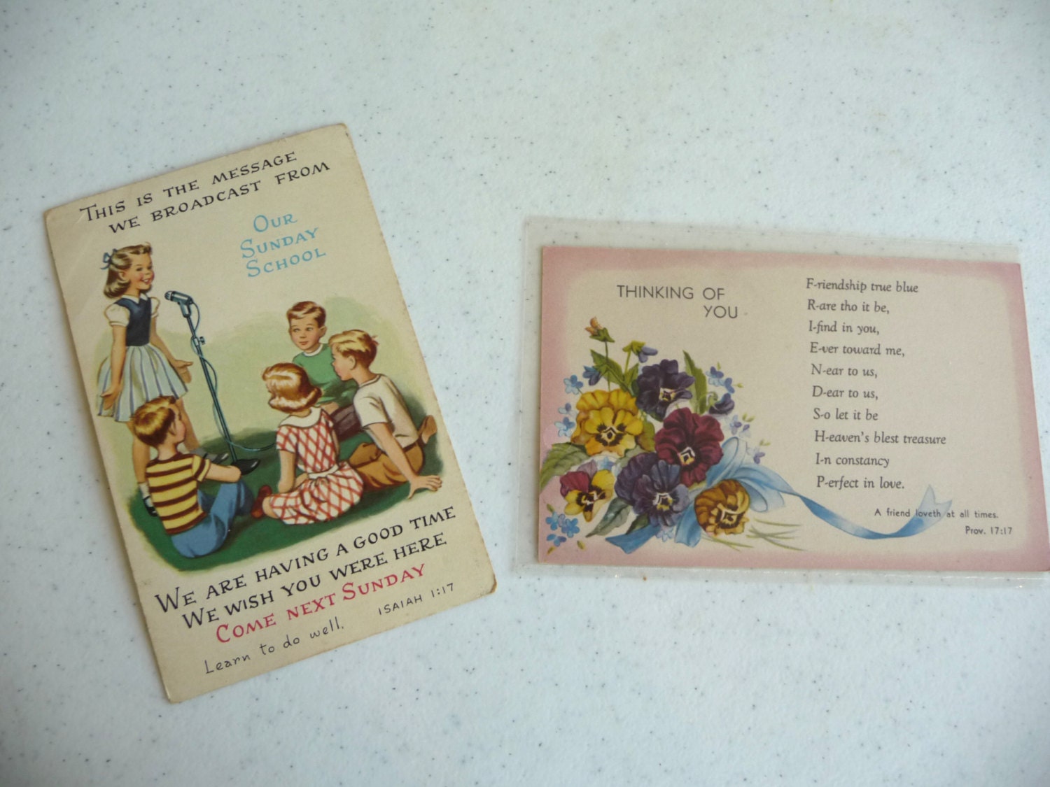 vintage Postcards Sunday School Thinking of You by myvintagedreams