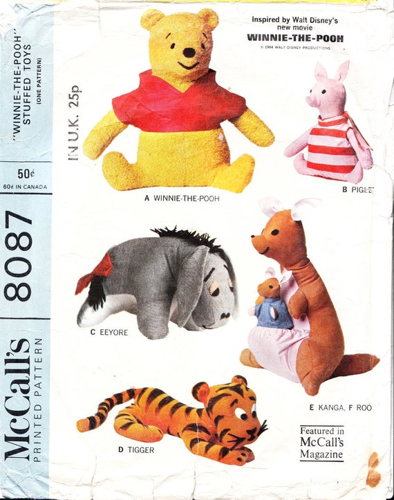 Vintage Winnie The Pooh Toy Sewing Pattern By Glassoffashion