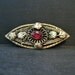Vintage Art Deco Brooch - Pin - Art Deco Jewelry - Downton Abbey - Filigree - Large - Dark Pink - Green Enamel - Marcasites