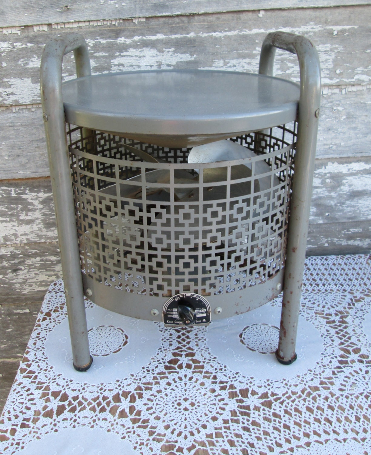 Mid century Hassock stool floor fan Industrial Gray