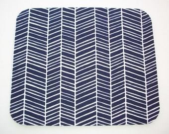 Herringbone Mouse Pad mousepad / Mat - round or Rectangle - chevron navy blue