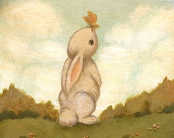Art for Kids - Hello Butterfly Print 10x10 / 11x11 - Nursery Art, Bunny Art, Bunny Art Print, Bunny Baby Art, Baby Bunny, Kids Bunny Art