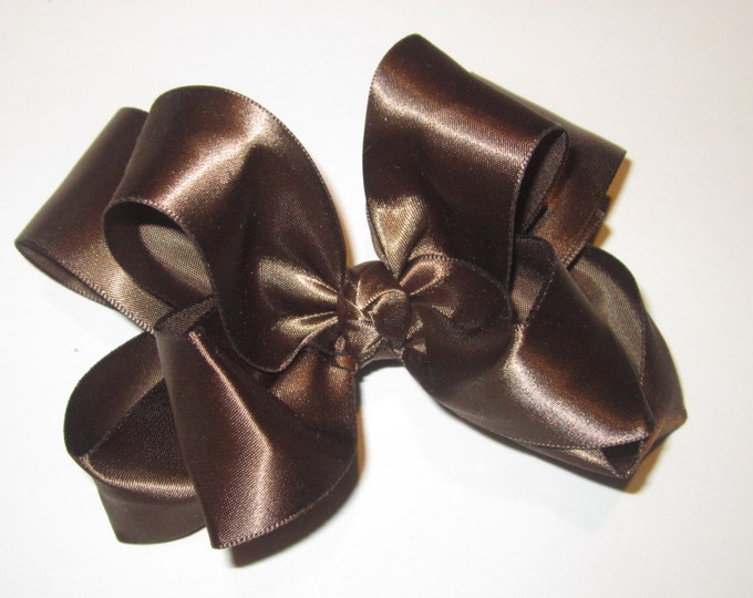 Brown Satin Hairbow, Boutique Double Layer Hair Bow, Baby Brown Bows, Brown bows for girls, SAtin hairbow, Baby Bows, Girls Bows, Headbands