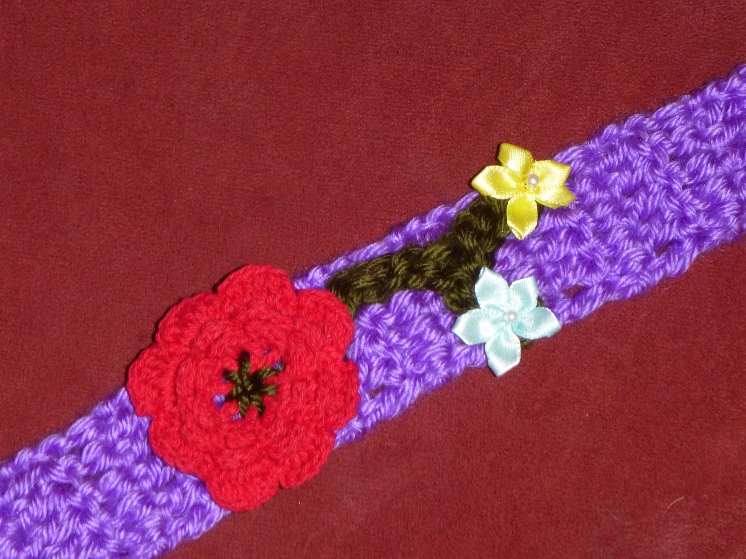 FLOWERS Crochet Dog COLLAR NECKLACE Pet Unique Made to
