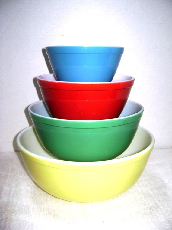 Vintage Pyrex Primary Colors Nesting Mixing Bowls 4 Color 2291