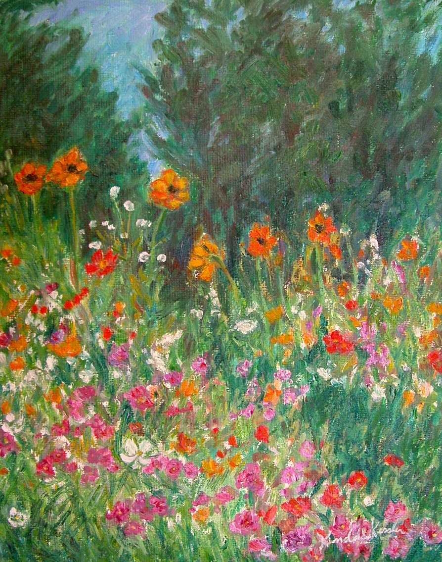 WILDFLOWER RUSH Art 10x8 Impressionist Flower Oil Painting by