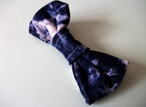 Denim Bleached Tie Dye Upcycled Hair Bow