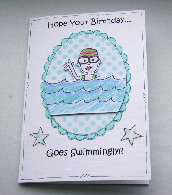 Swimming Happy Birthday Card Personalised by CraftyMushroomCards