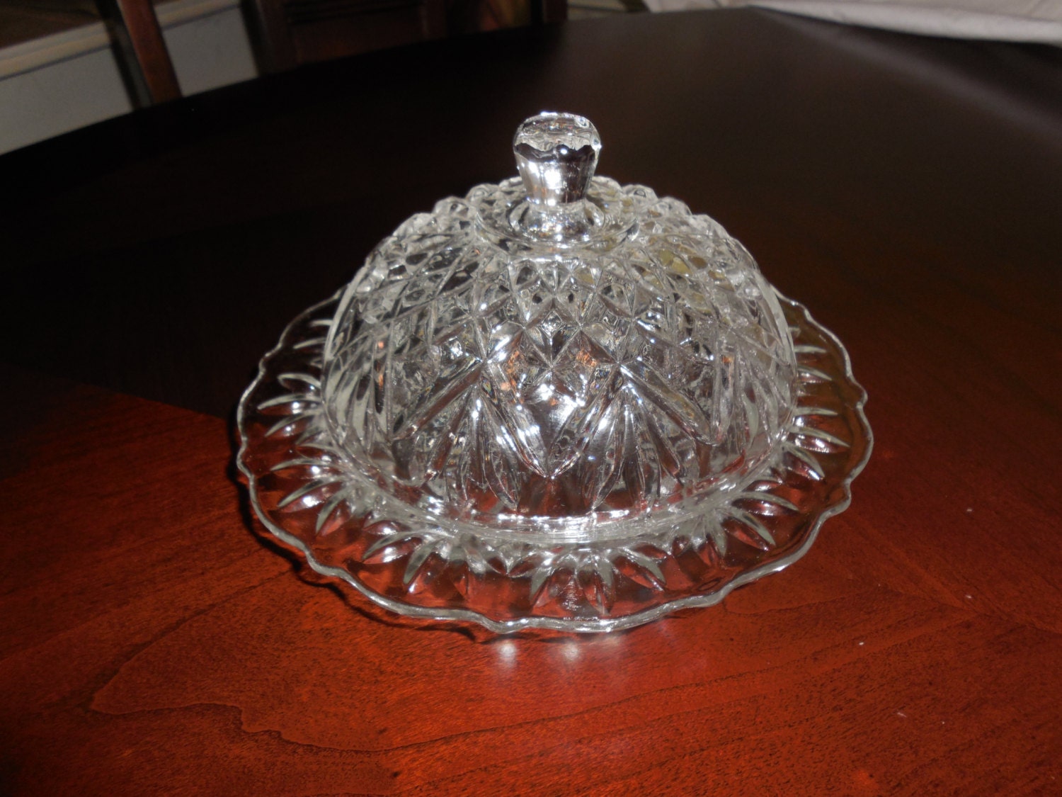 CRYSTAL Glass Cut BUTTER DISH