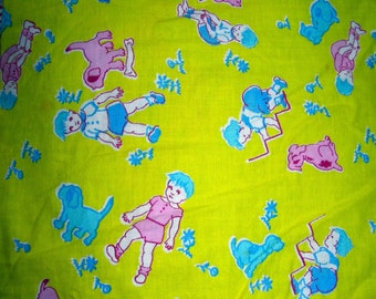 Vintage Cotton Feed sack Fabric QUILT TOP with Large Pieces of Cute JUVENILE Feed sack Fabrics - 70 x 86