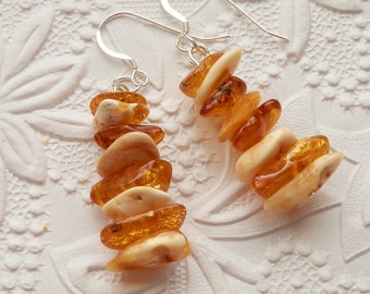 Beautiful Honey Butterscotch Natural Baltic Amber Silver Dangling Earrings