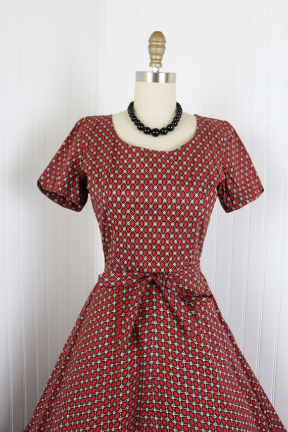 1940s Dress Vintage 40s 50s Designer Dress Red Cotton