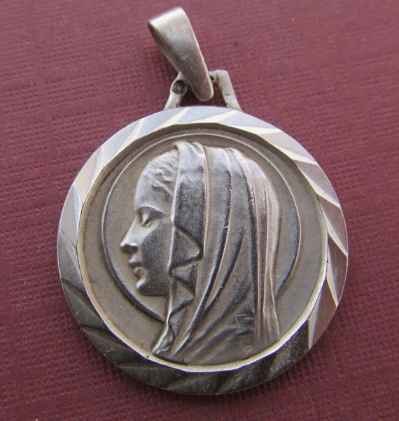 Vintage Virgin Mary Religious Medal French Sterling Silver