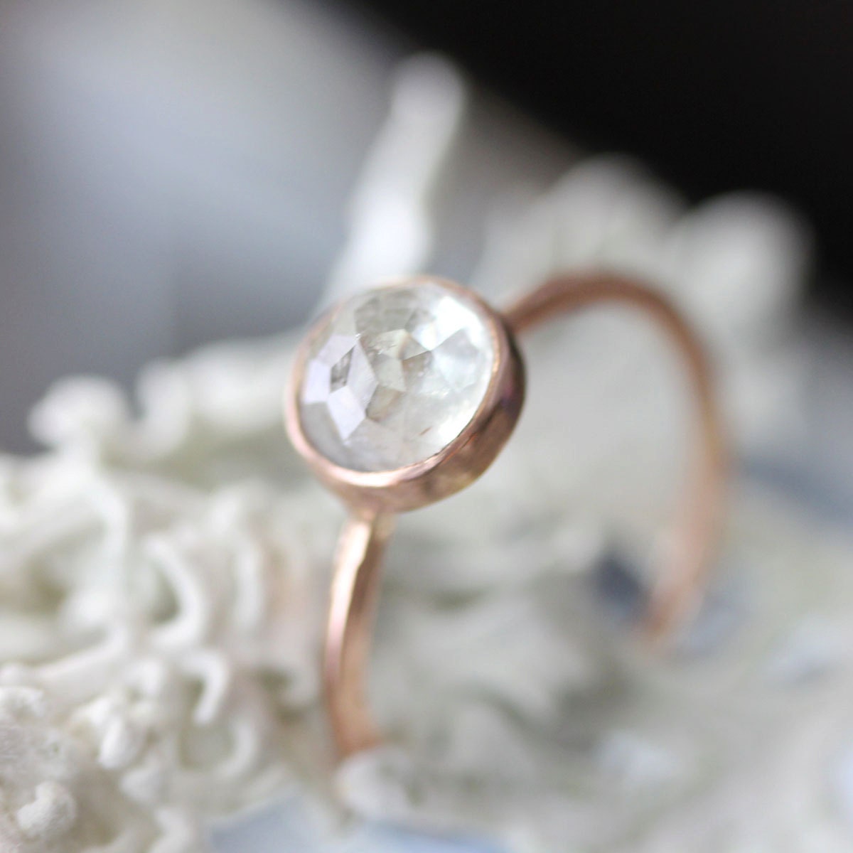 white sapphire ring rose gold
