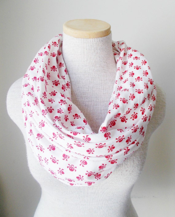 Red Skull Jersey Knit Infinity Scarf by MegansMenagerie on Etsy