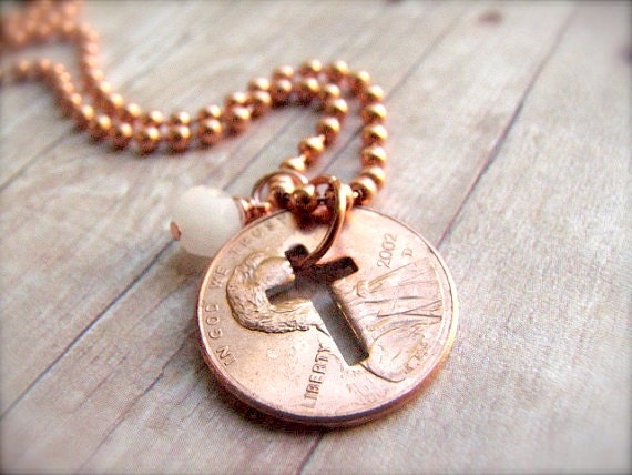 Stamped Penny from Heaven Necklace The Cross by CKleinOriginals