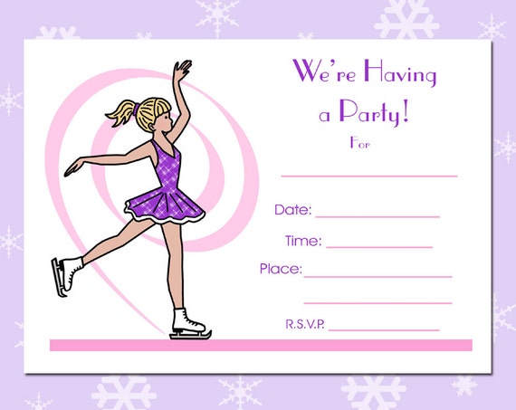 Ice Skating Fill in the Blank Birthday Party Invitations Pack