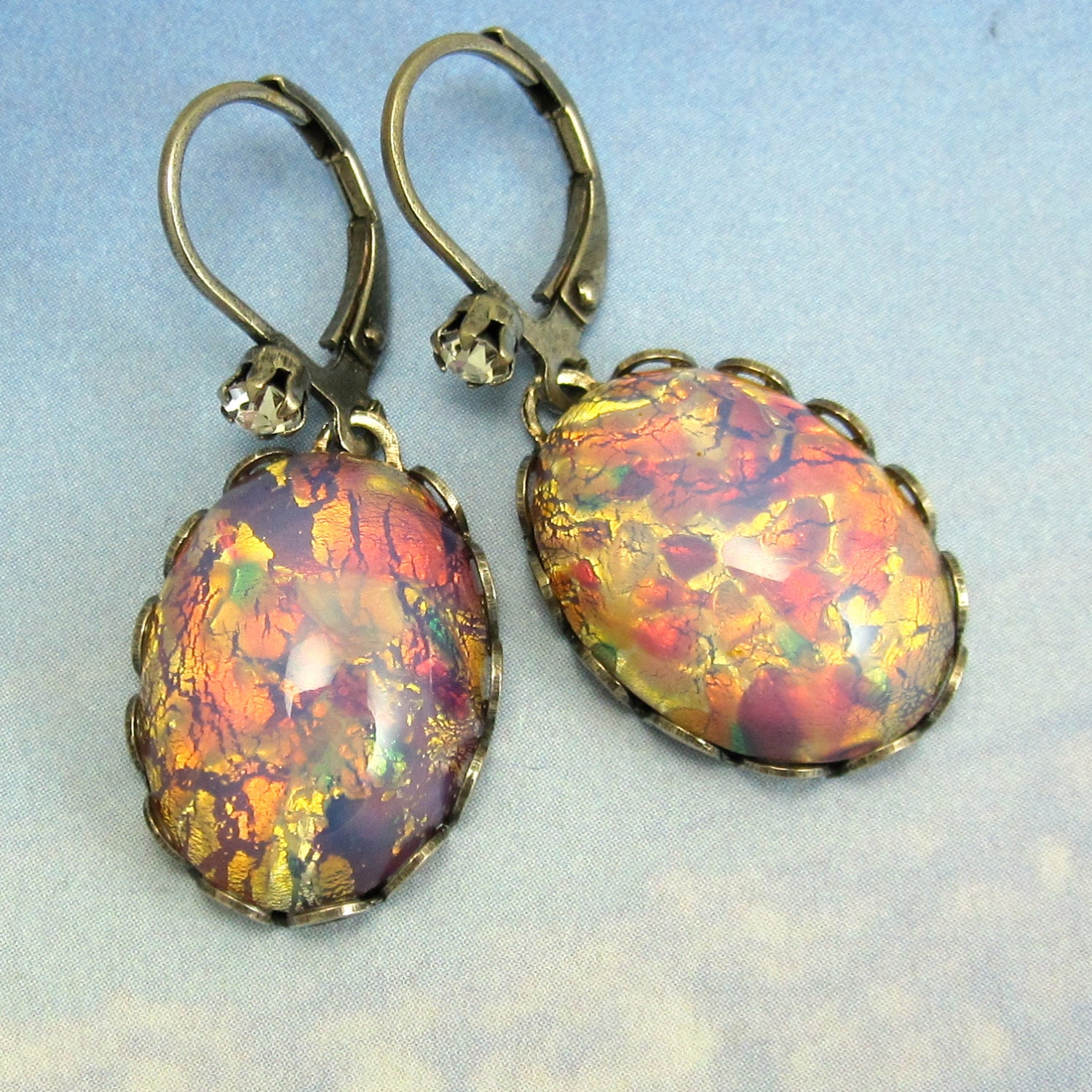 Pink Dangle Earrings Large Opal Earrings Antique Silver