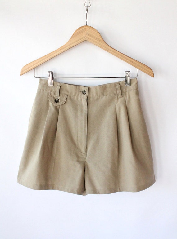 Vintage 80s Khaki High Waisted Pleated Safari Shorts