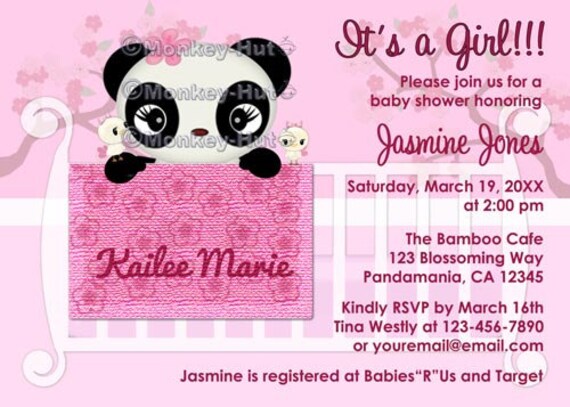 invitation templates panda bear baby shower invitation girl red ...