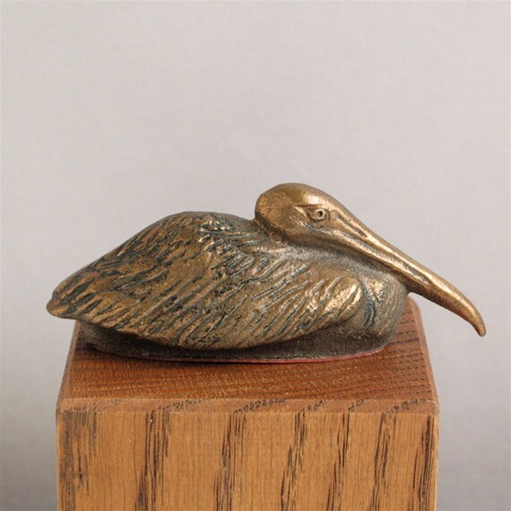 Vintage Bronze Pelican Paperweight Sculpture by AnimalObjects