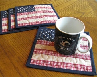 Americana Quilted Mug Rugs / Handmade Coasters