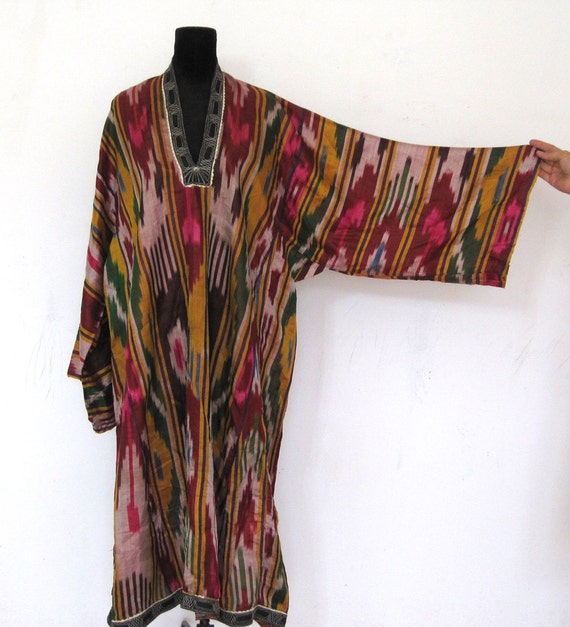 Vintage Traditional Uzbekistan women atlas ikat dress by SilkWay