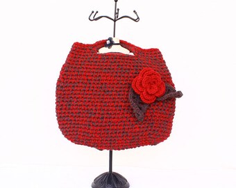 Paprika - Handbag with Rose and Leaves - Crochet Handbag Pattern - Crochet Purse Pattern - Crochet Leaf Pattern - Crochet Rose Pattern