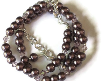 Purple Pearl & Crystal Necklace, Wedding Jewelry, Gifts for Mom Wife Sister Daughter Grandma Teacher Under 25, Stocking Stuffers