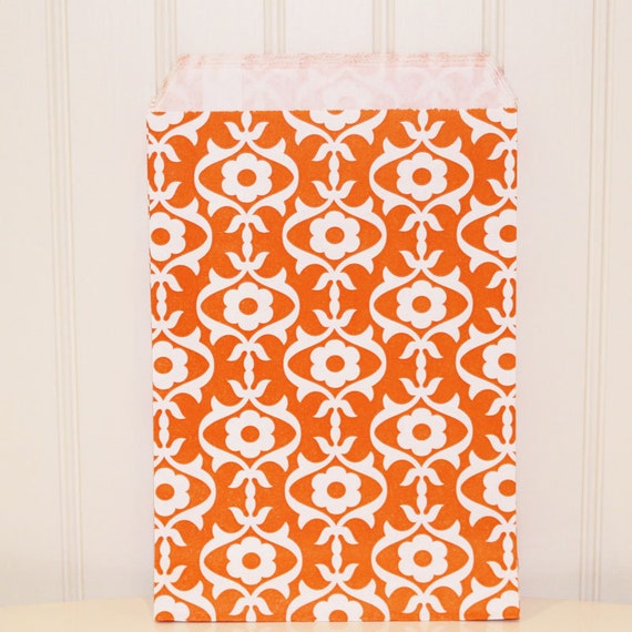 Paper Favor Bags - 24 ORANGE FANCY Scroll Favor Bags, Party Supplies, Candy Buffet, Paper Bags, Weddings, Party, Catering, Baking, Candy Il_570xn