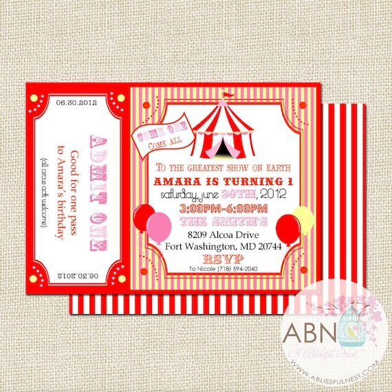 Circus Invitation Carnival Invitation Big Top Invitation - Pink and Yellow - DIY PRINTABLE - By A Blissful Nest Il_570xn