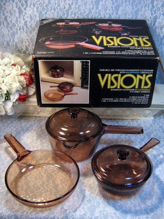 Vintage Corning Pyrex Visions Glass Cookware 5 Piece Set New