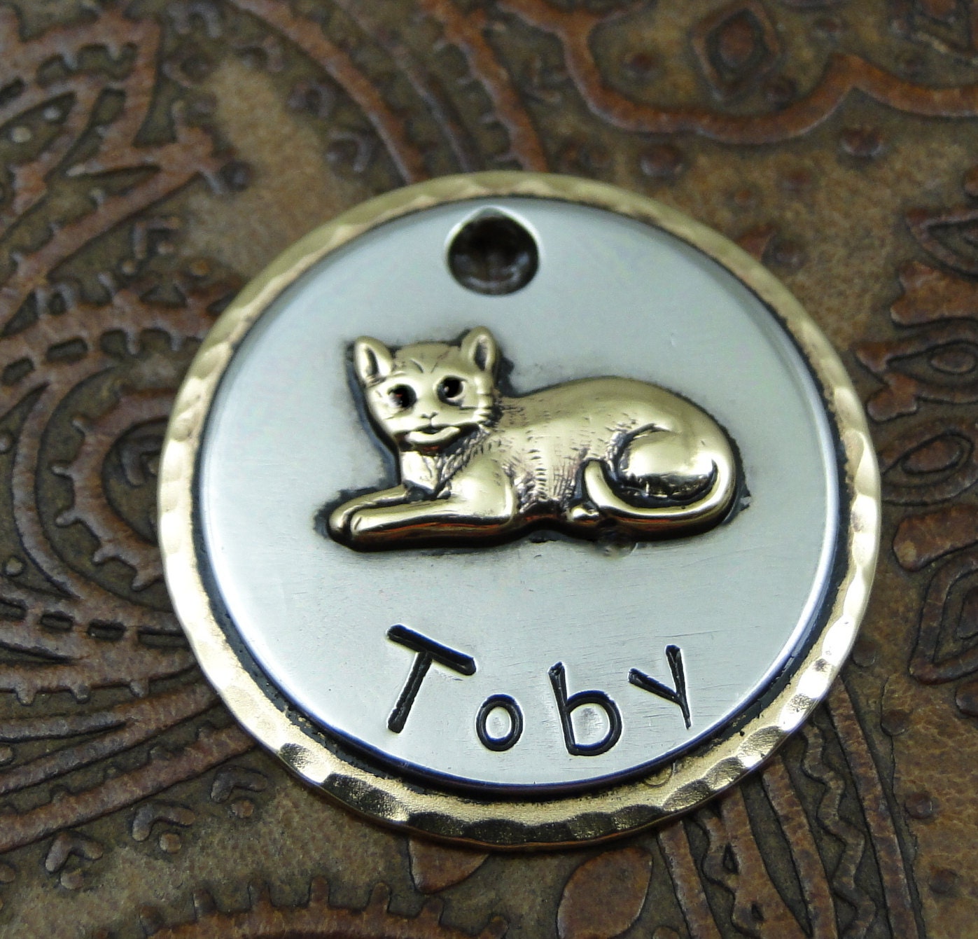 Custom Cat ID Tag Sleepy KittyHandmade Cat ID TagCat Collar