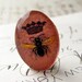 Exclusive, original artwork - Queen Bee on honeycomb - handmade 25x18mm glass oval cabochon - salmon pink, black, honey comb, crown