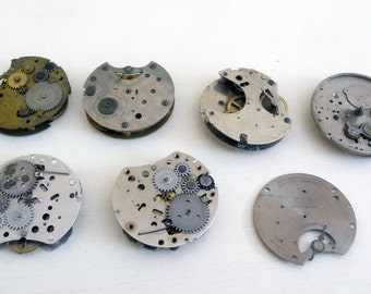 Pocket Watch Gears, Parts Lot of 7, Steampunk Supplies