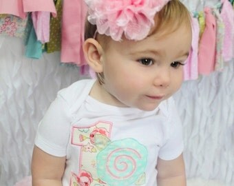 First birthday shirt - Girls First Birthday Shirt - Tea Party Birthday Shirt - Flower Birthday Shirt - Shabby Chic Girls Shirt