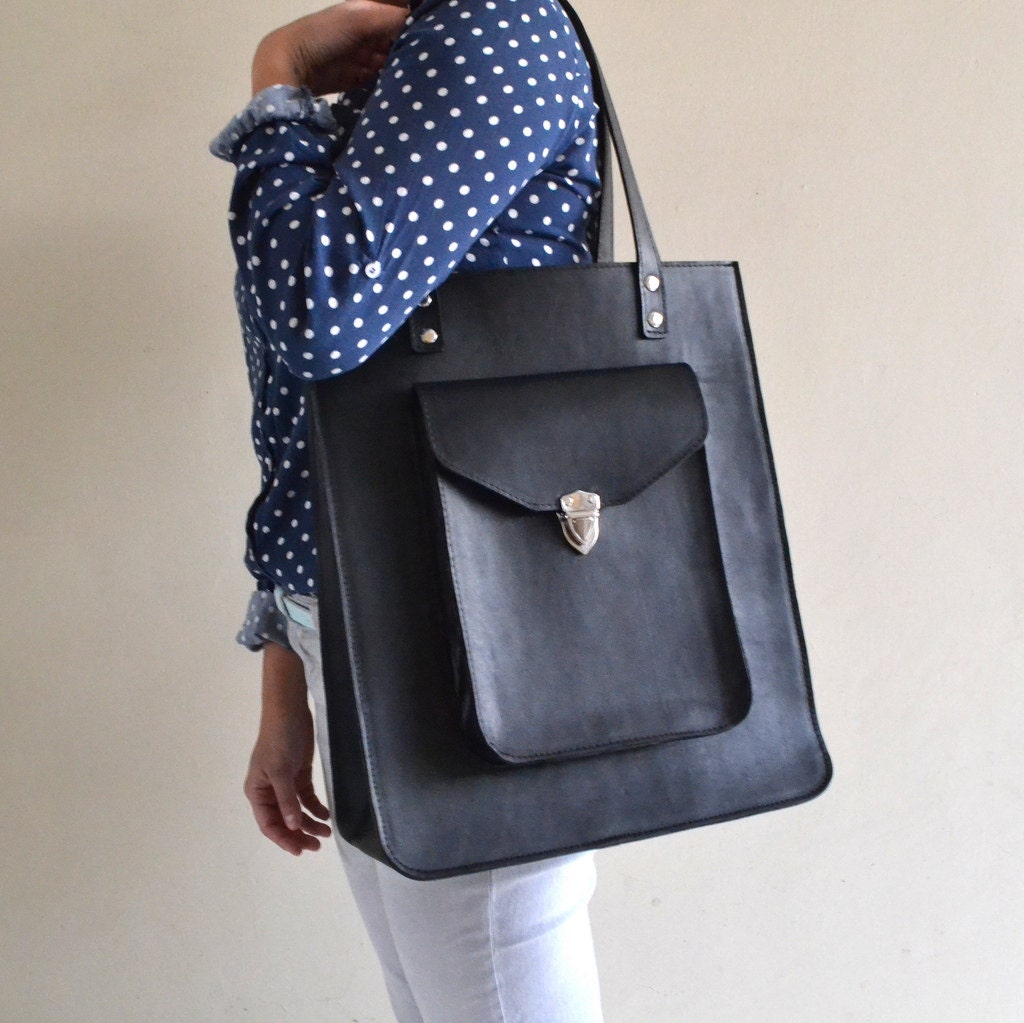 Pamela Oversized Black Leather Tote bag handmade to order