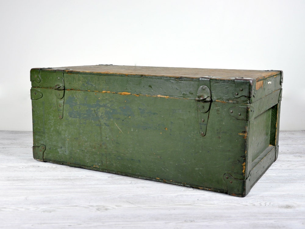 Vintage 1940's Military Foot Locker Wooden Trunk