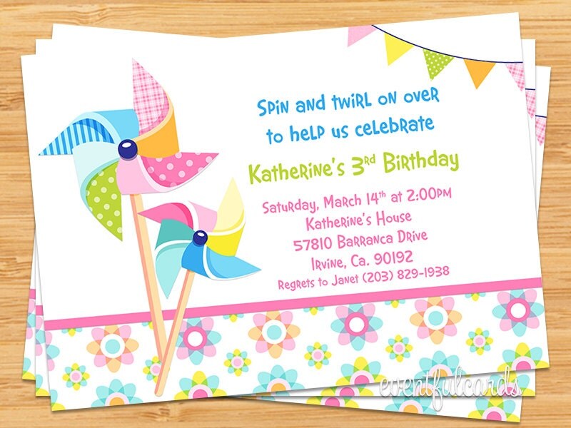 Pinwheel Birthday Party Invitations 2