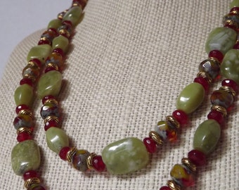 Green Jade and Agate Necklace