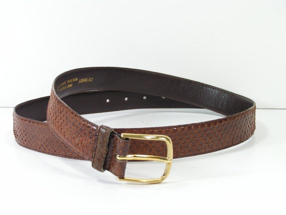 snake skin belt mens 42 brown genuine leather solid brass