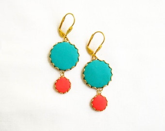 Polymer Clay Statement Earrings, Blue Red Earrings, Colorful Earrings, Dangle Earrings