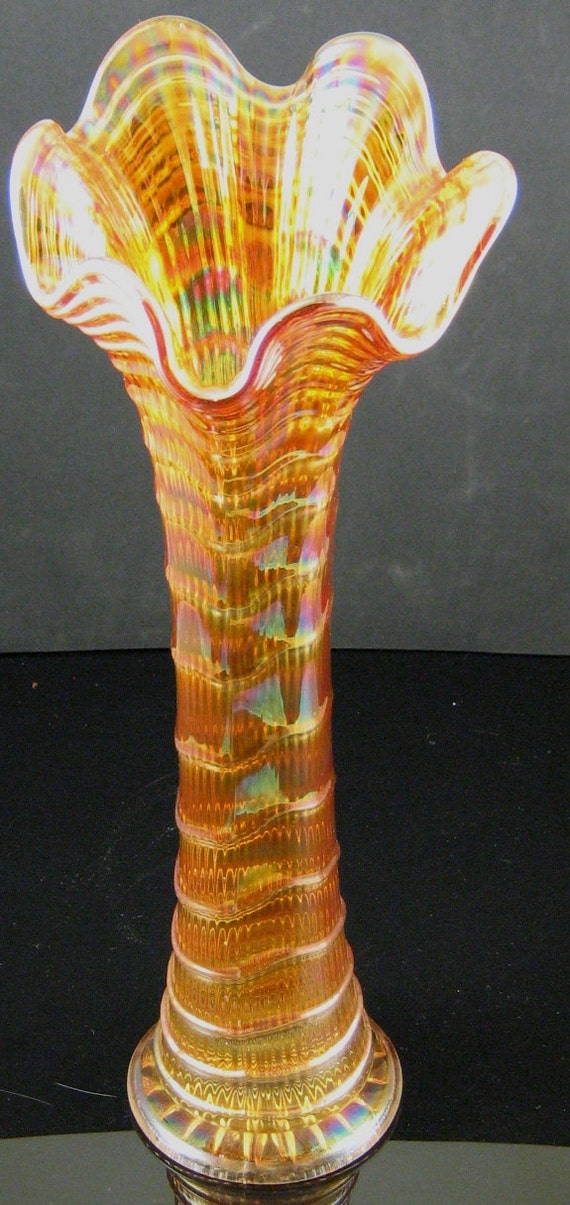 Vintage Imperial Ripple Carnival Glass Vase by greencreekfarm